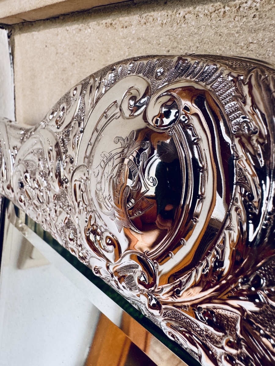 Miroir de table anglais en argent massif repoussé, Birmingham 1896-photo-2