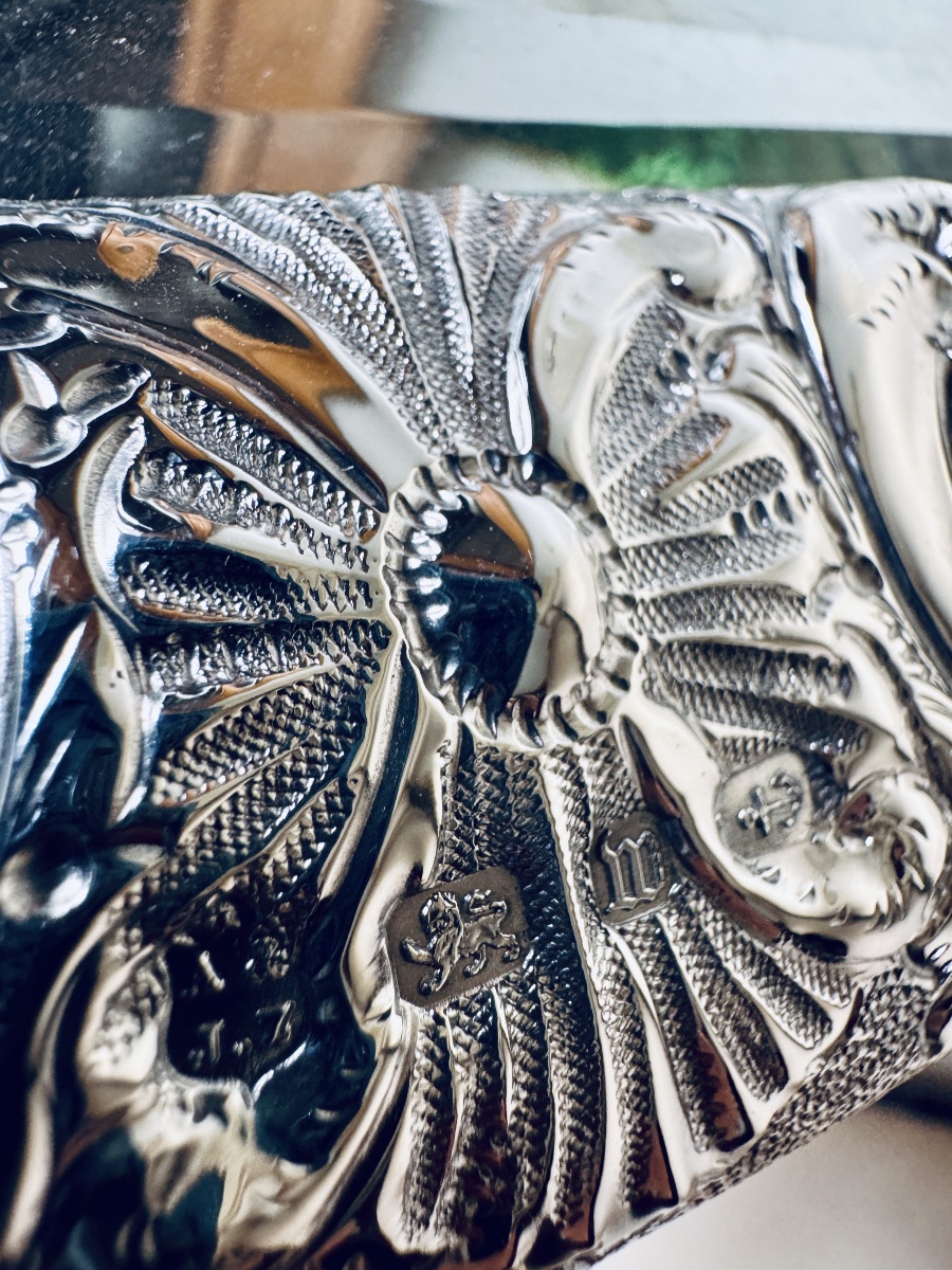 Miroir de table anglais en argent massif repoussé, Birmingham 1896-photo-3