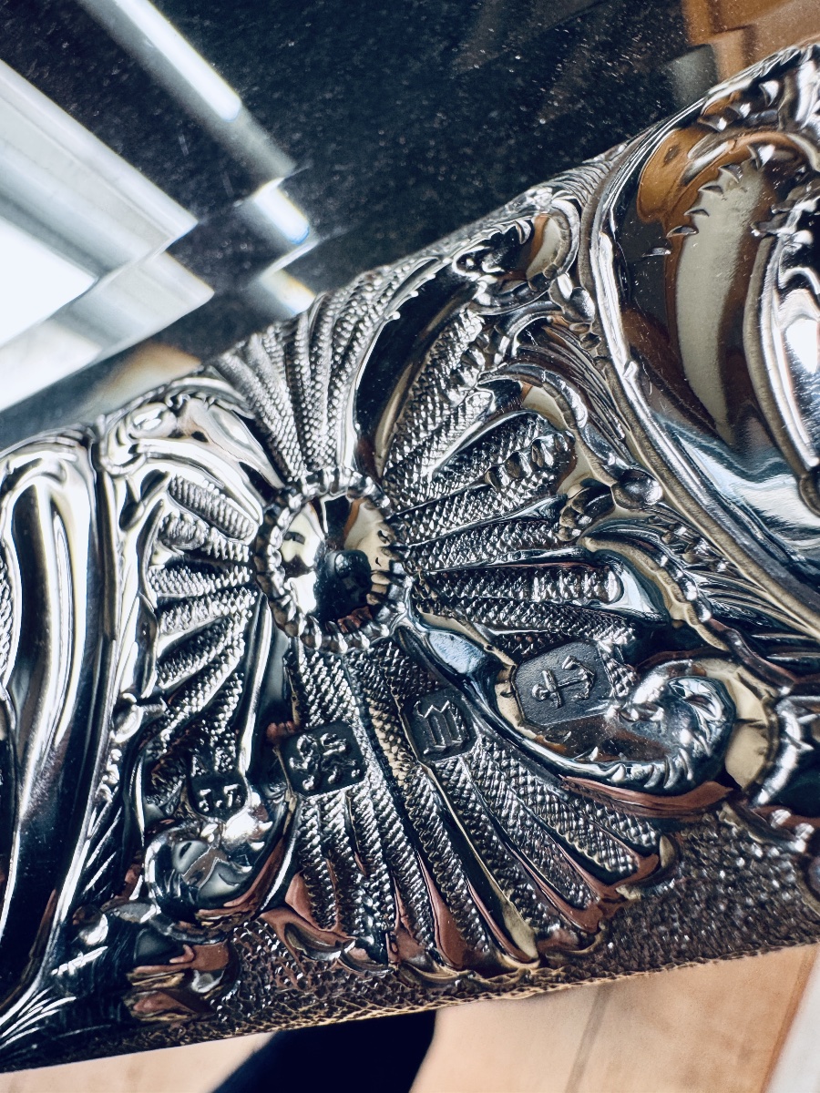 Miroir de table anglais en argent massif repoussé, Birmingham 1896-photo-4