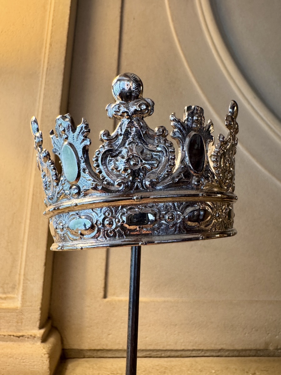 Couronne de vierge en argent massif 18e siècle-photo-3