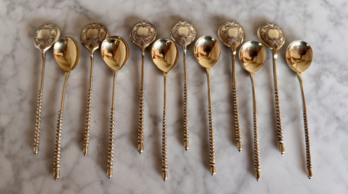 Russia – 12 Vermeil Teaspoons, 1883-photo-2
