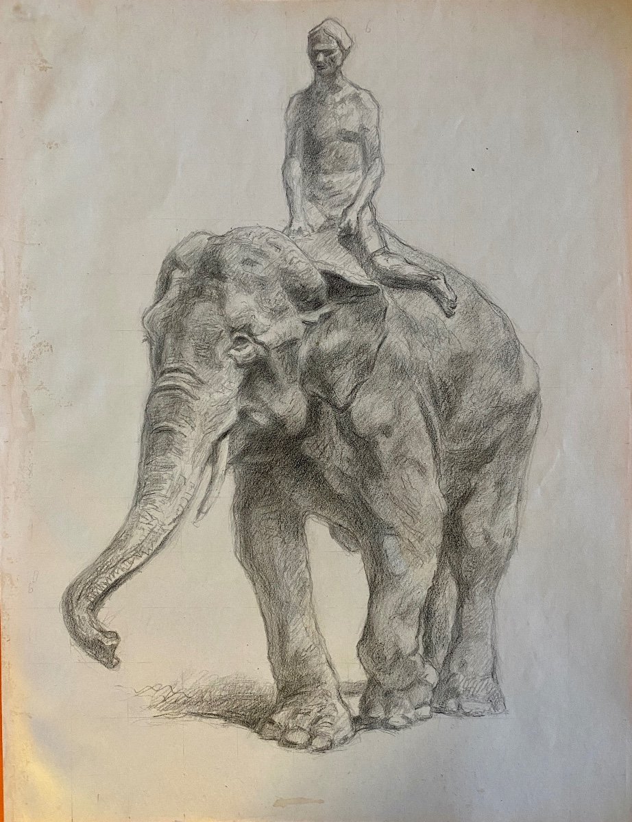 Albert Hager - Eléphants Et Leur Cornac En Bronze-photo-4