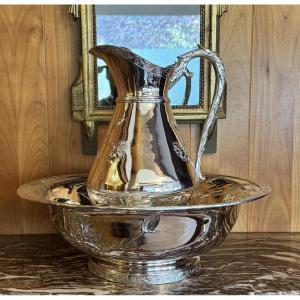 Ewer And Basin In Silver-plated Metal By Wiskemann
