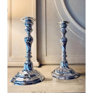 Pair Of Solid Silver Torso Candlesticks, Mons 1768