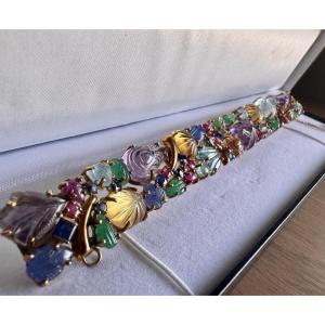 Bracelet Type Tutti Frutti en or 18 carats et pierres dures sculptées, travail italien