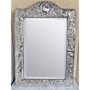 English Tabletop Mirror In Repoussé Solid Silver, Birmingham, 1896