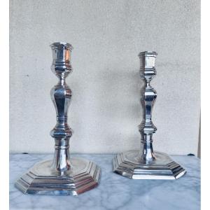 Pair Of Solid Silver Candlesticks From Le Mans, 18th Century
