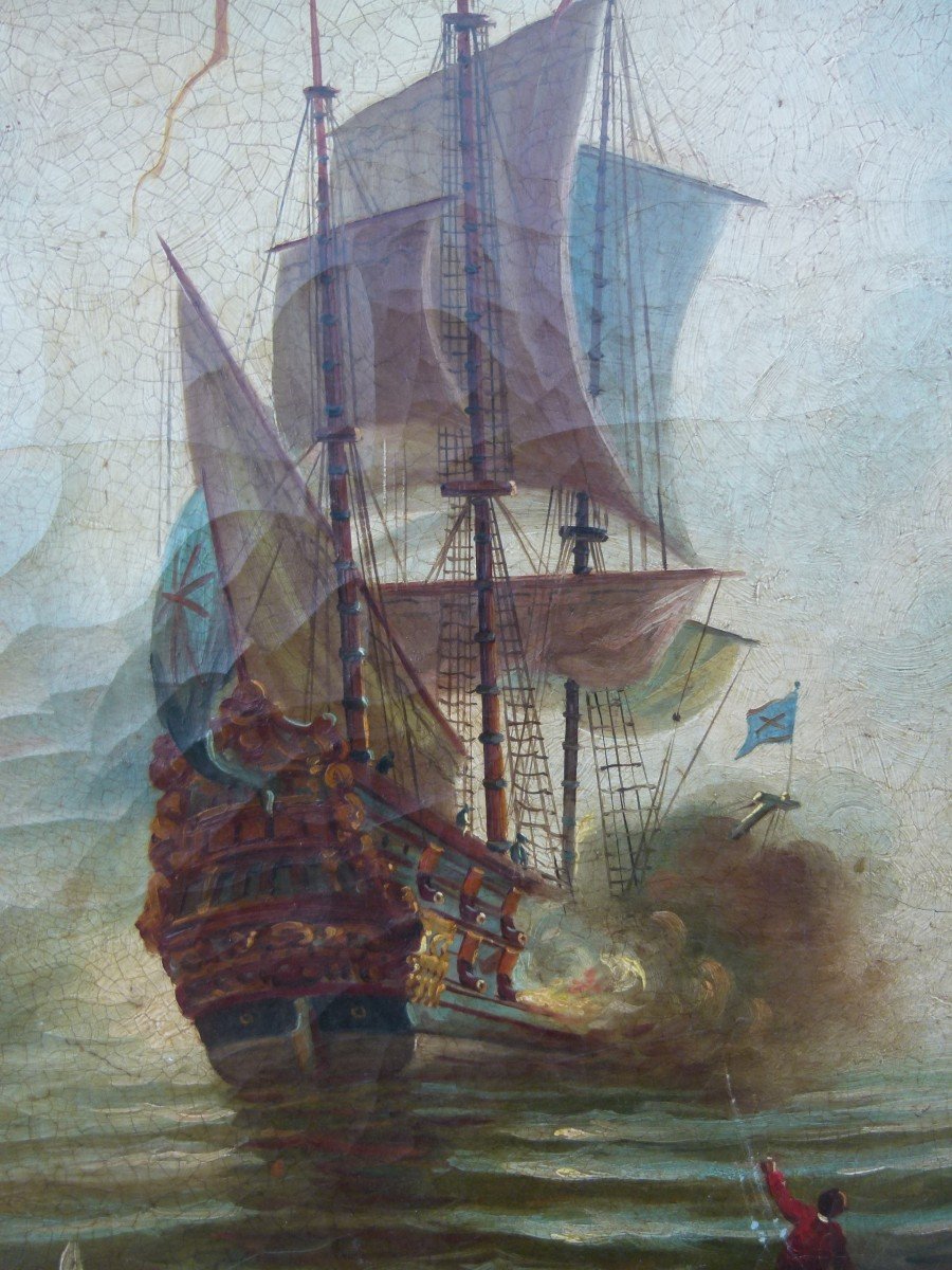 Tableau marine Huile sur toile 19ème-photo-3