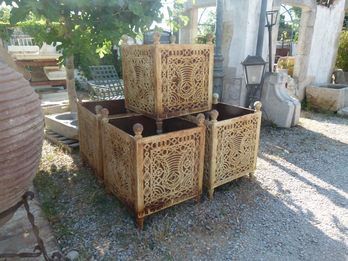 Set Of 5 Cast Iron Planters From The 20th Century-photo-2