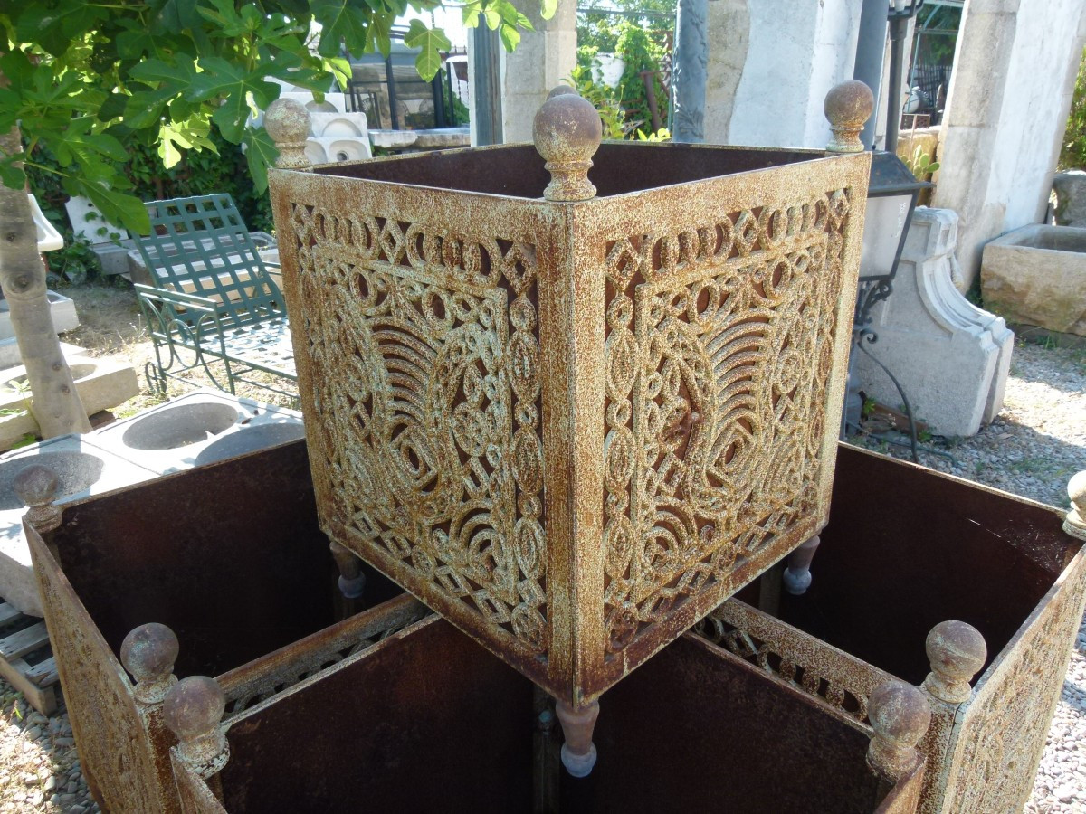 Set Of 5 Cast Iron Planters From The 20th Century-photo-3