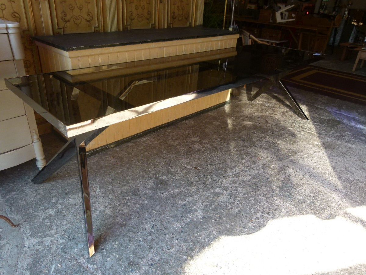 Table en verre et pieds chromés-photo-2