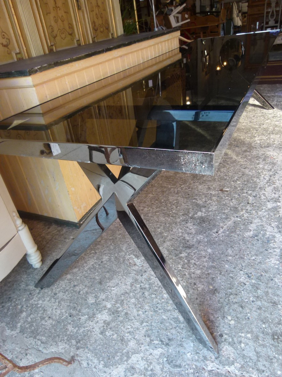 Table en verre et pieds chromés-photo-3