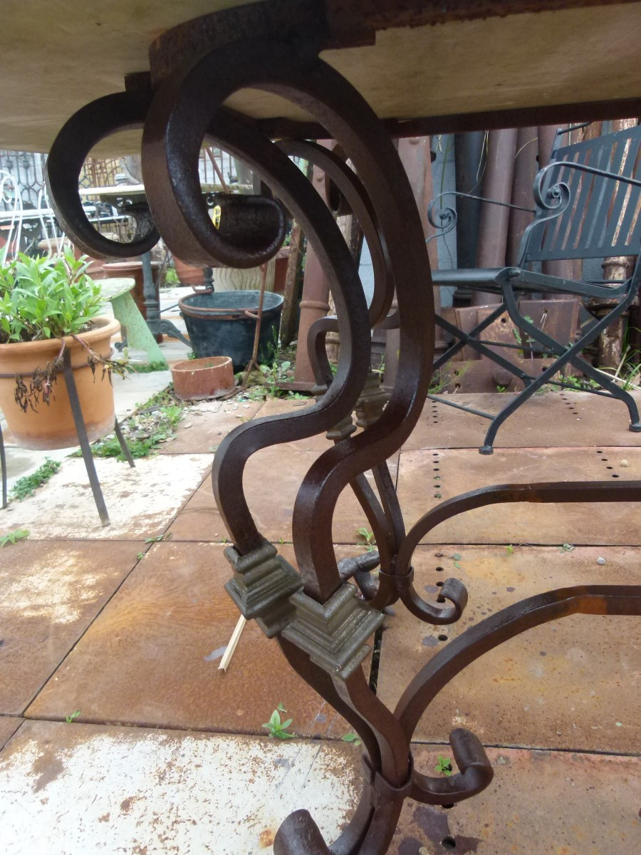 Table en marbre et fer forgé-photo-2