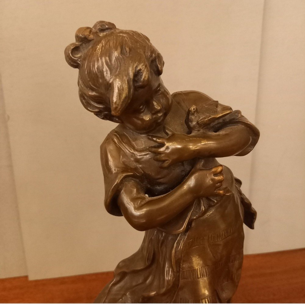 Fillette En Bronze Signé A. Moreau-photo-5