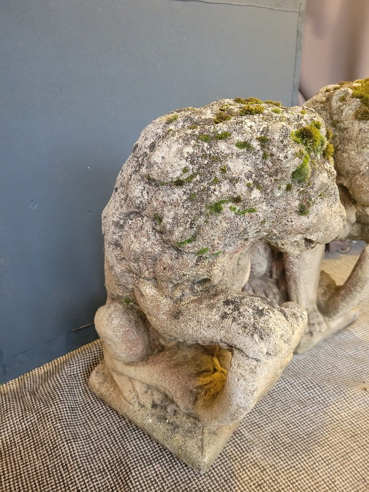 Pair Of Lions In Reconstituted Stone-photo-2