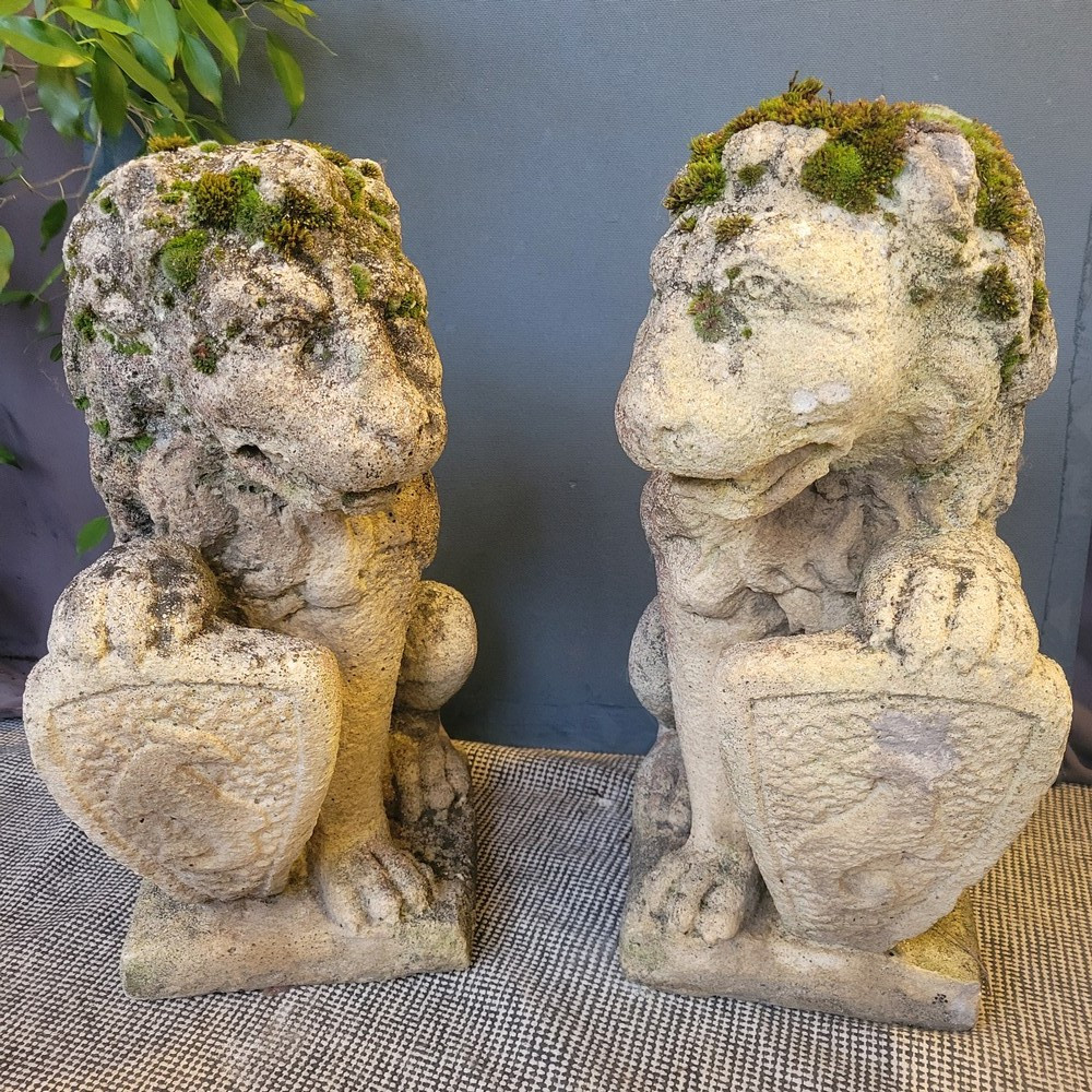 Pair Of Lions In Reconstituted Stone