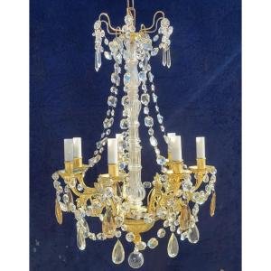 Lustre Ancien à Pampilles avec Guirlandes