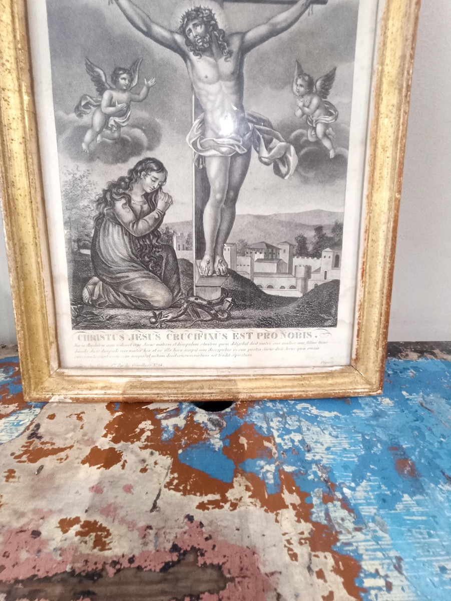 Gravure ancienne : scène de la crucifixion-photo-1