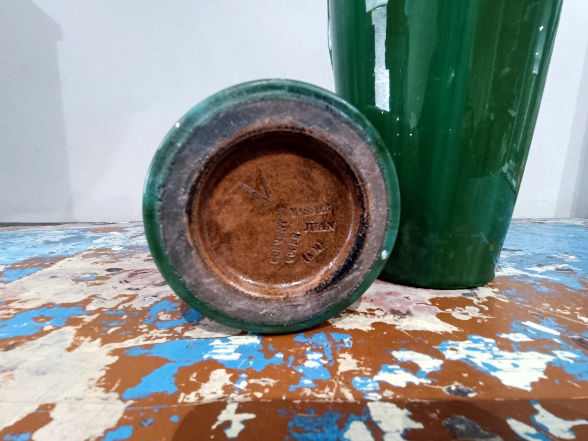 Paire de vases modernistes en céramique émaillée verte – Clément MASSIER-photo-5