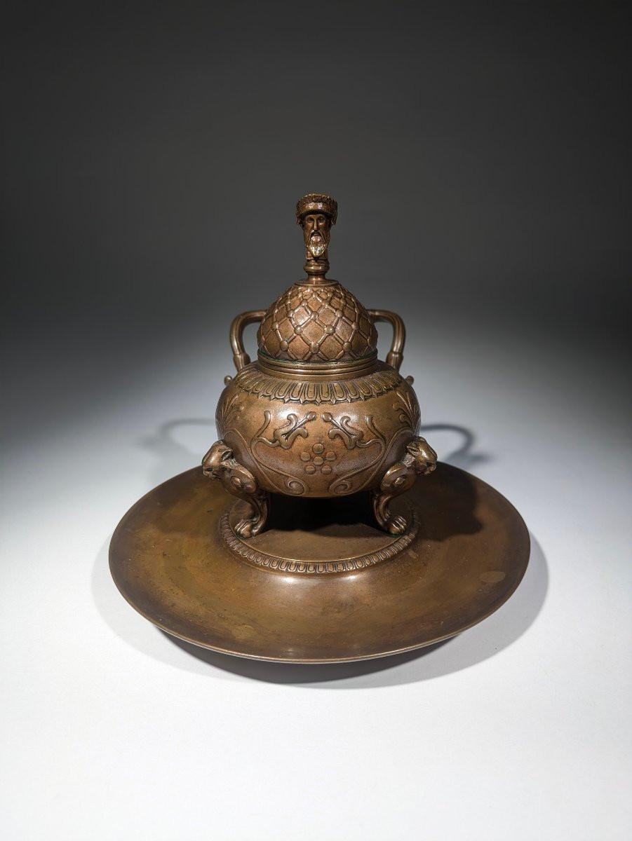 Barbedienne Inkwell In Etruscan Bronze-photo-4