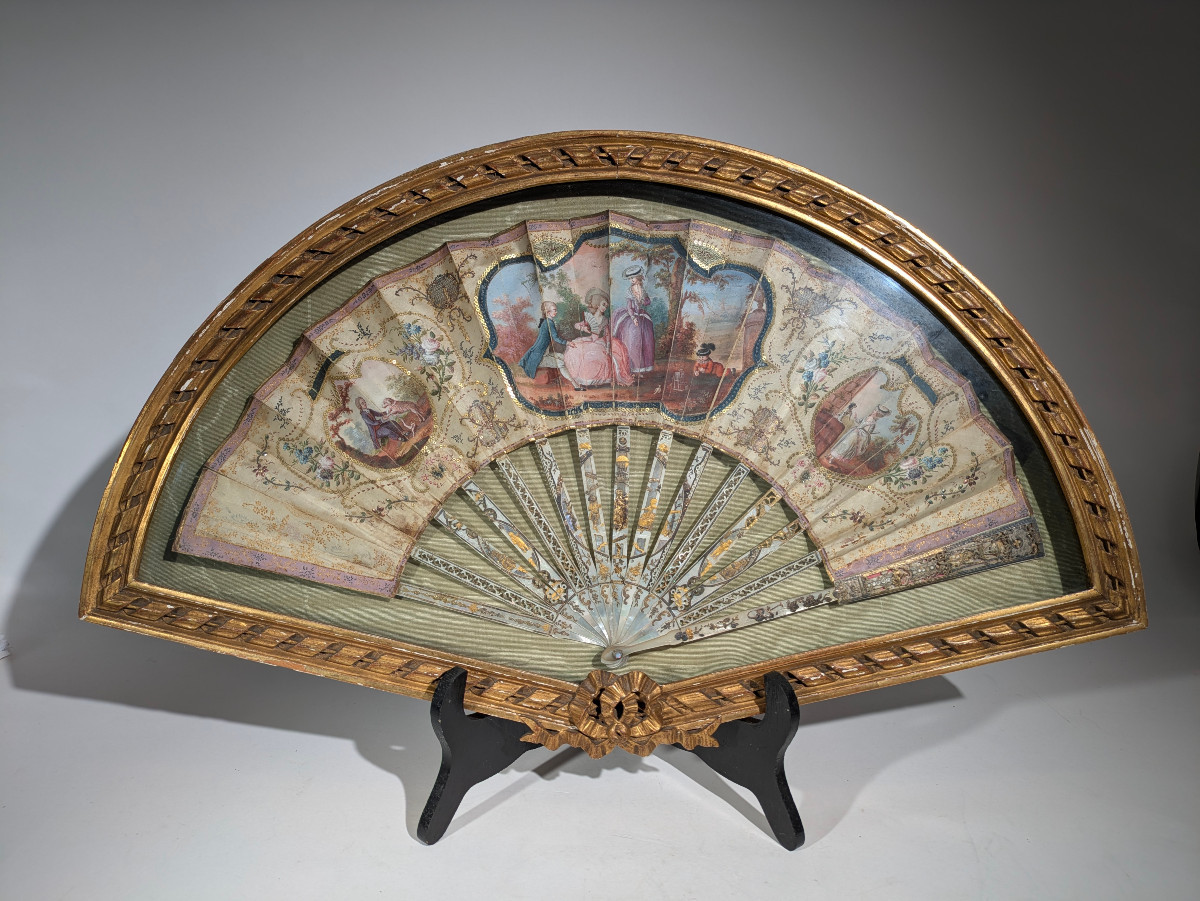 Éventail de mariage XVIII Louis XVI encadré