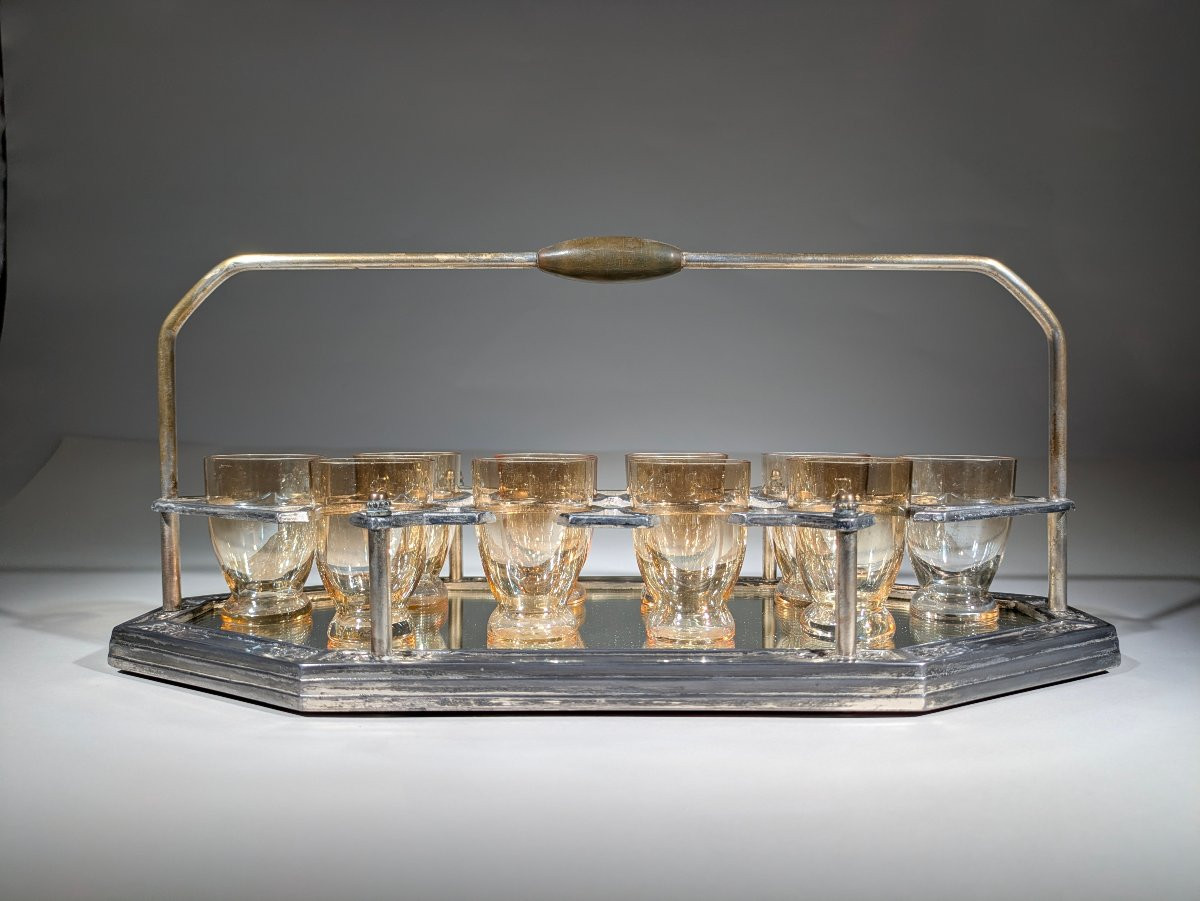 Plateau verres à liqueur Art nouveau -photo-2