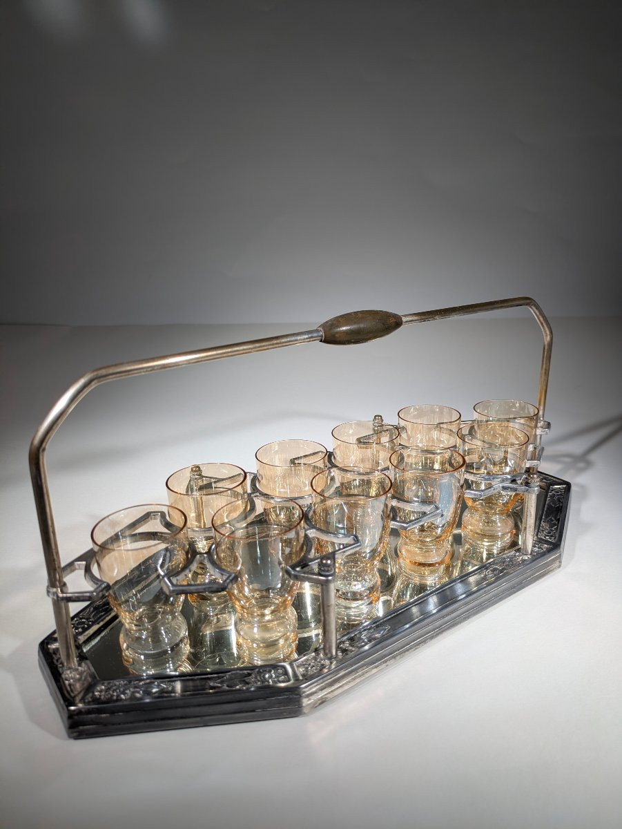 Plateau verres à liqueur Art nouveau -photo-4