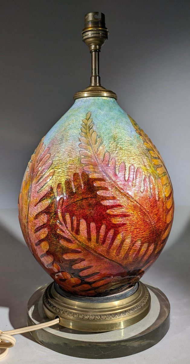 Camille Fauré Émaux de Limoges France  Lampe Art Nouveau-photo-2