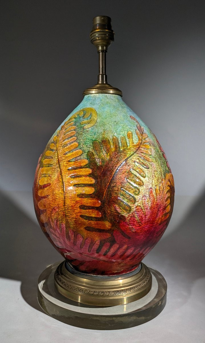 Camille Fauré Émaux de Limoges France  Lampe Art Nouveau-photo-3