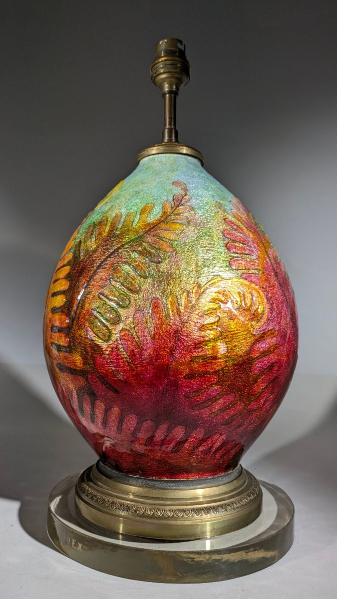 Camille Fauré Émaux de Limoges France  Lampe Art Nouveau-photo-4