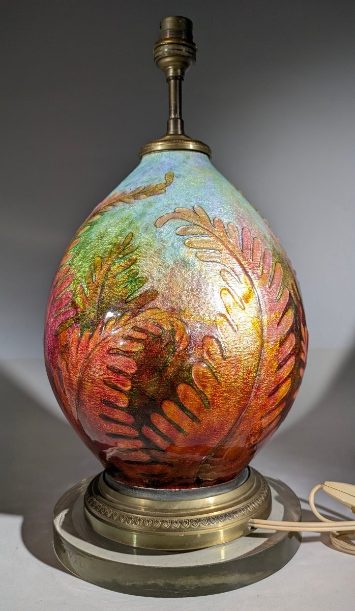 Camille Fauré Émaux de Limoges France  Lampe Art Nouveau-photo-2