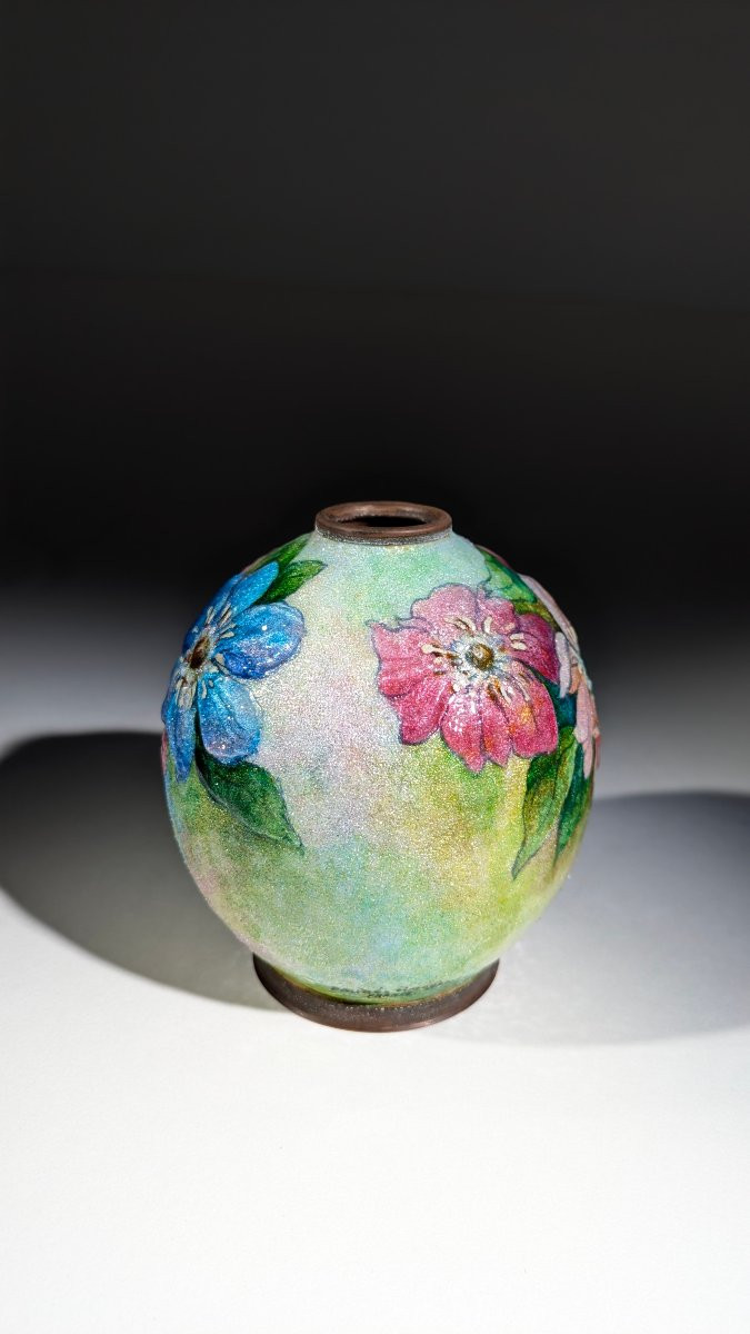Camille Fauré Vase Émaux de Limoges 1920 Art Déco-photo-2