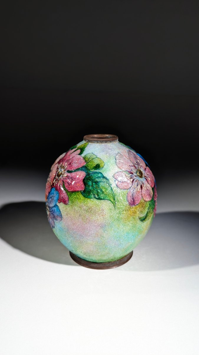 Camille Fauré Vase Émaux de Limoges 1920 Art Déco-photo-3