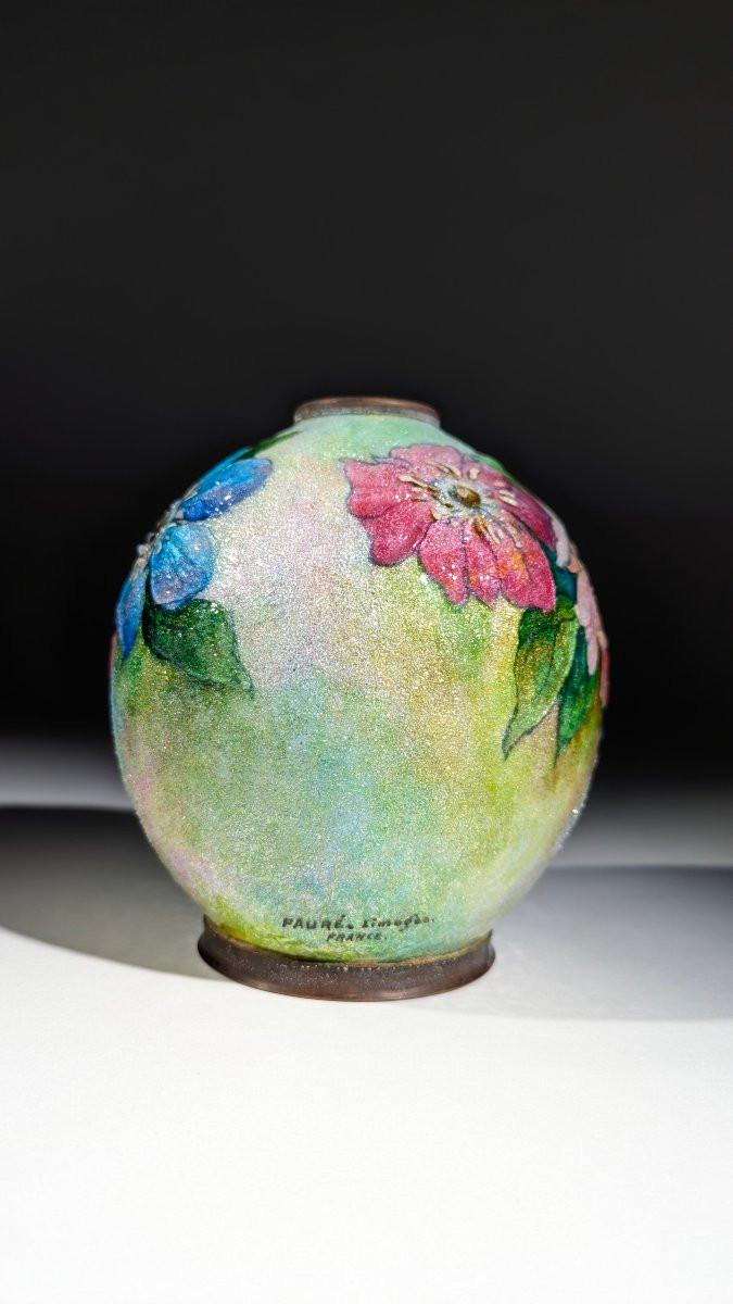 Camille Fauré Vase Émaux de Limoges 1920 Art Déco-photo-3