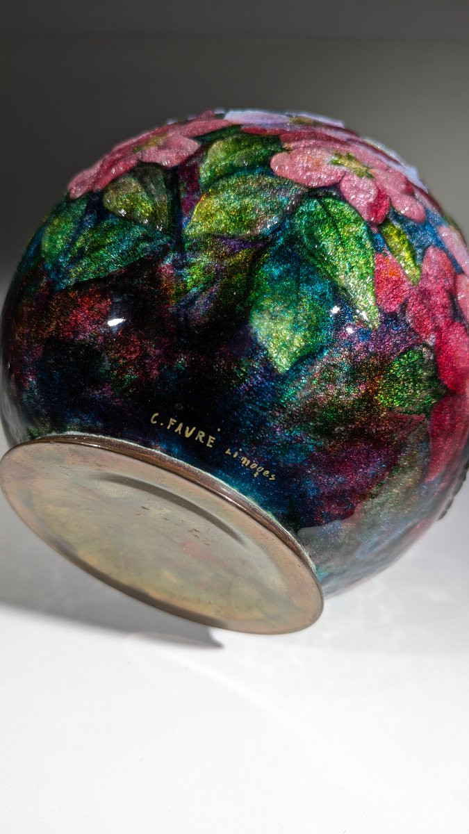 Camille Fauré Vase Enamels Limoges 1920 Art Deco (2)-photo-1