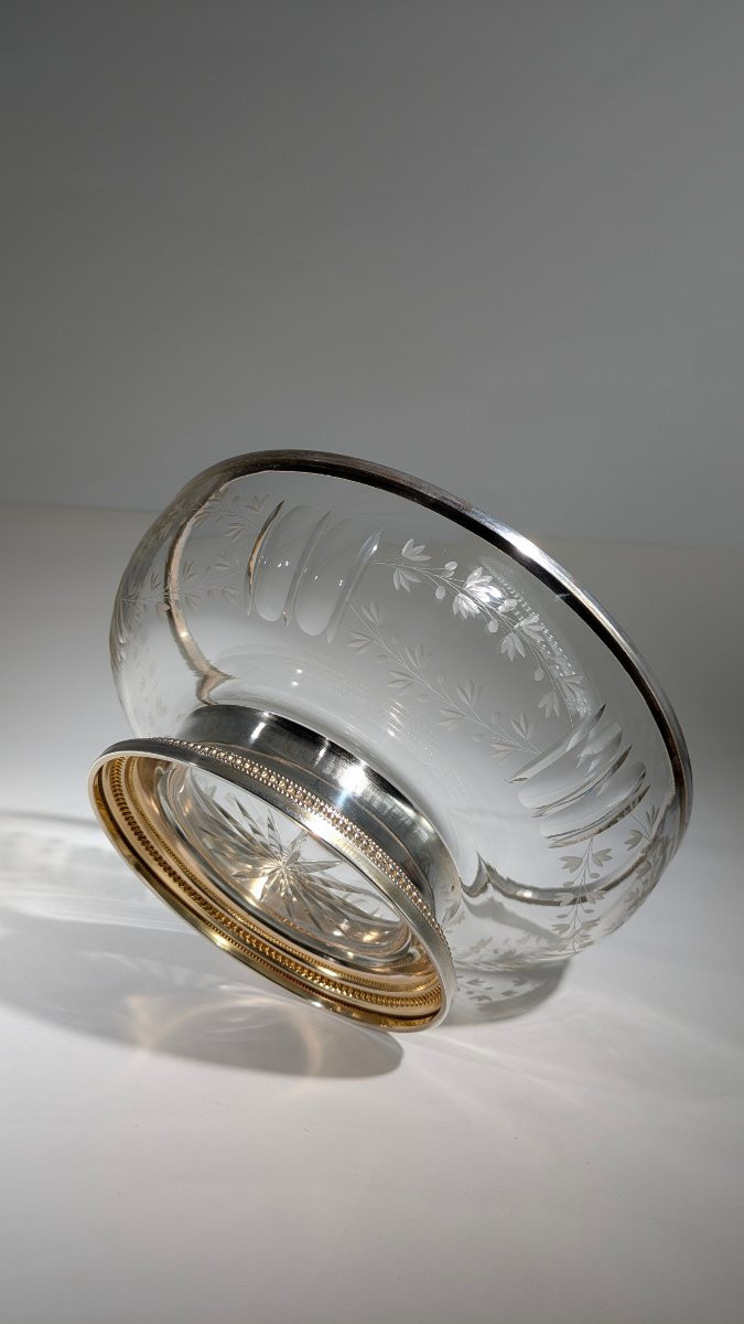 Baccarart Coupe en Cristal ciselée Argent Massif XIX-photo-1