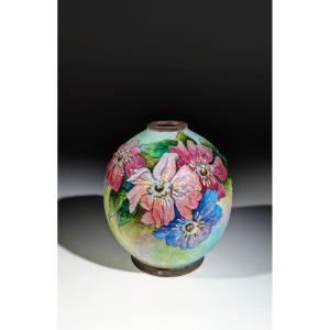 Camille Fauré Vase Émaux de Limoges 1920 Art Déco