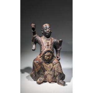 Statuette China Lokapala Ming 18thc Wood