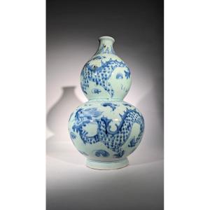 Vase Celadon Chine Qianlong Double gourde Porcelaine