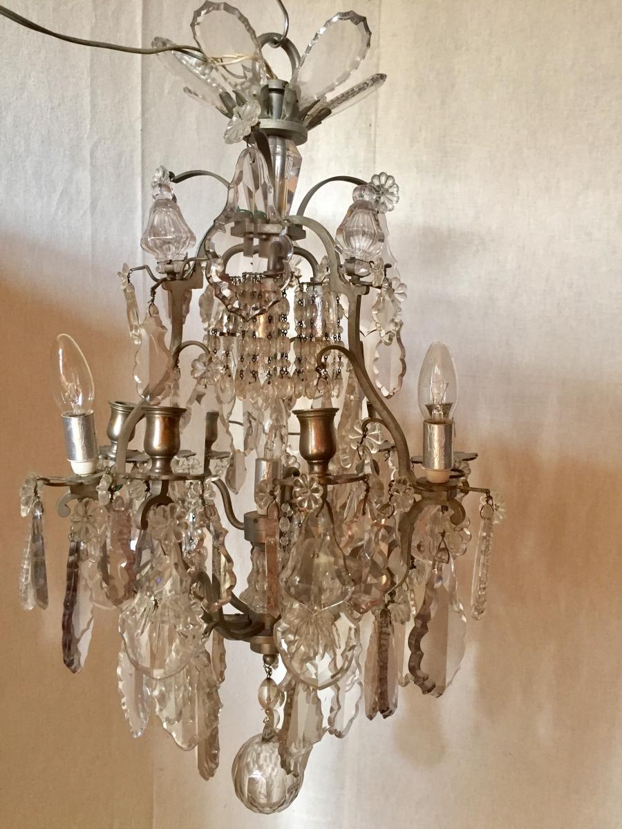 Chandelier In Bronze Silver And Crystal Pendants-photo-2