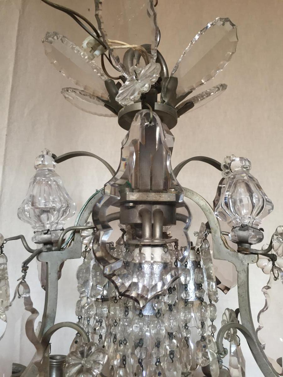 Chandelier In Bronze Silver And Crystal Pendants-photo-4