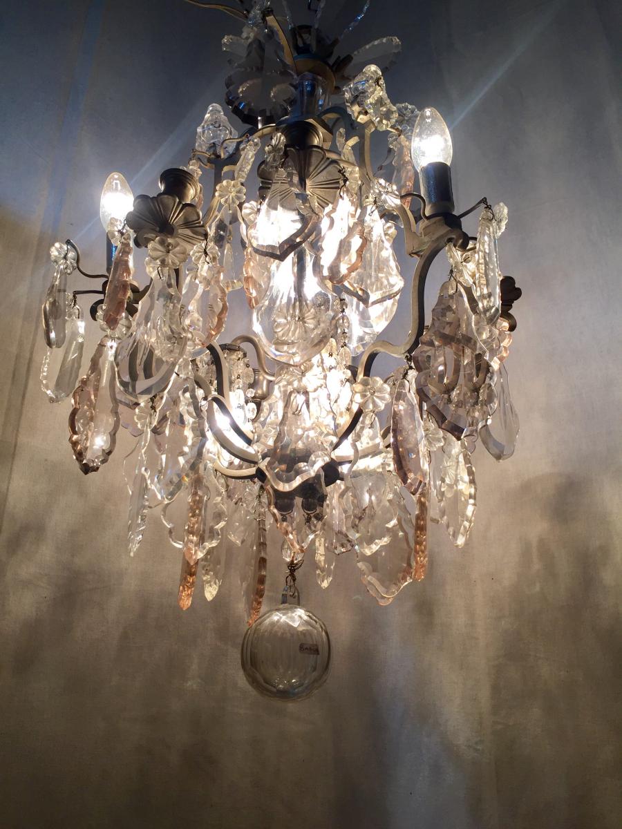Chandelier In Bronze Silver And Crystal Pendants-photo-1