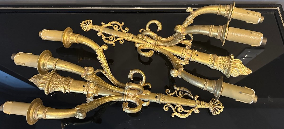 Important Pair Of Empire Style Gilt Bronze Sconces 19th-photo-2