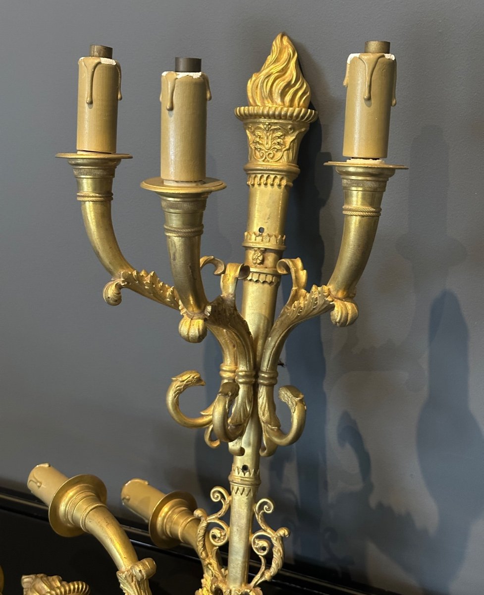 Important Pair Of Empire Style Gilt Bronze Sconces 19th-photo-3