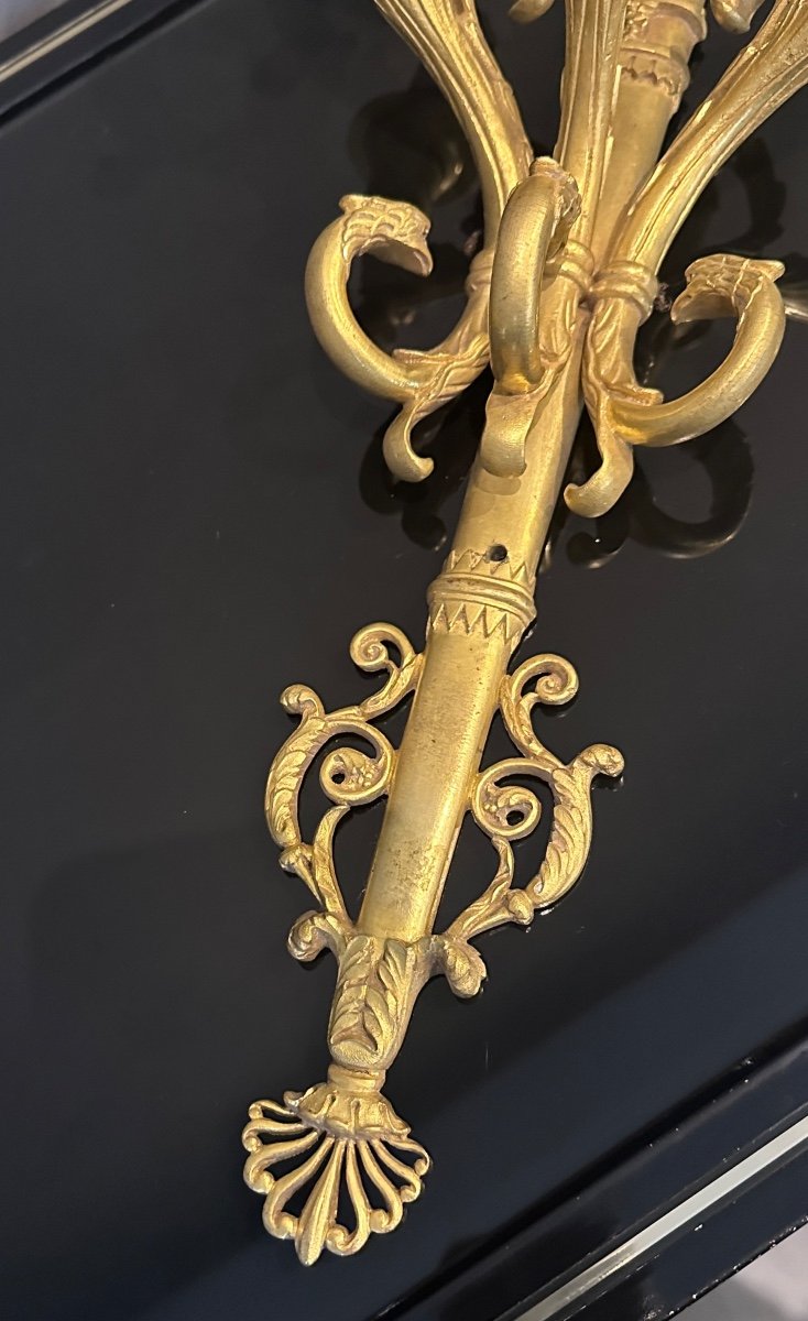 Important Pair Of Empire Style Gilt Bronze Sconces 19th-photo-6
