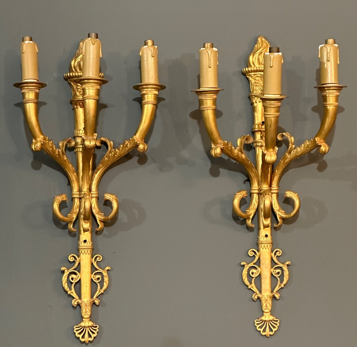 Important Pair Of Empire Style Gilt Bronze Sconces 19th-photo-7