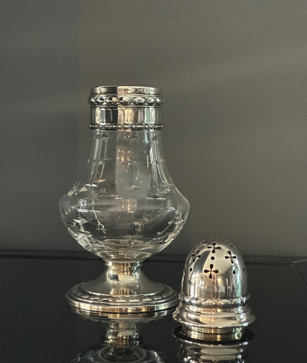 Charles Forgelot, Saupoudreuse A Sucre Cristal Grave Et Argent Massif Minerve 1901/1928-photo-3