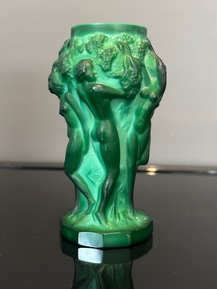 Heinrich Hoffmann, Art Deco Vase Decorated With Malachite Bacchantes (1875 - 1938)-photo-4