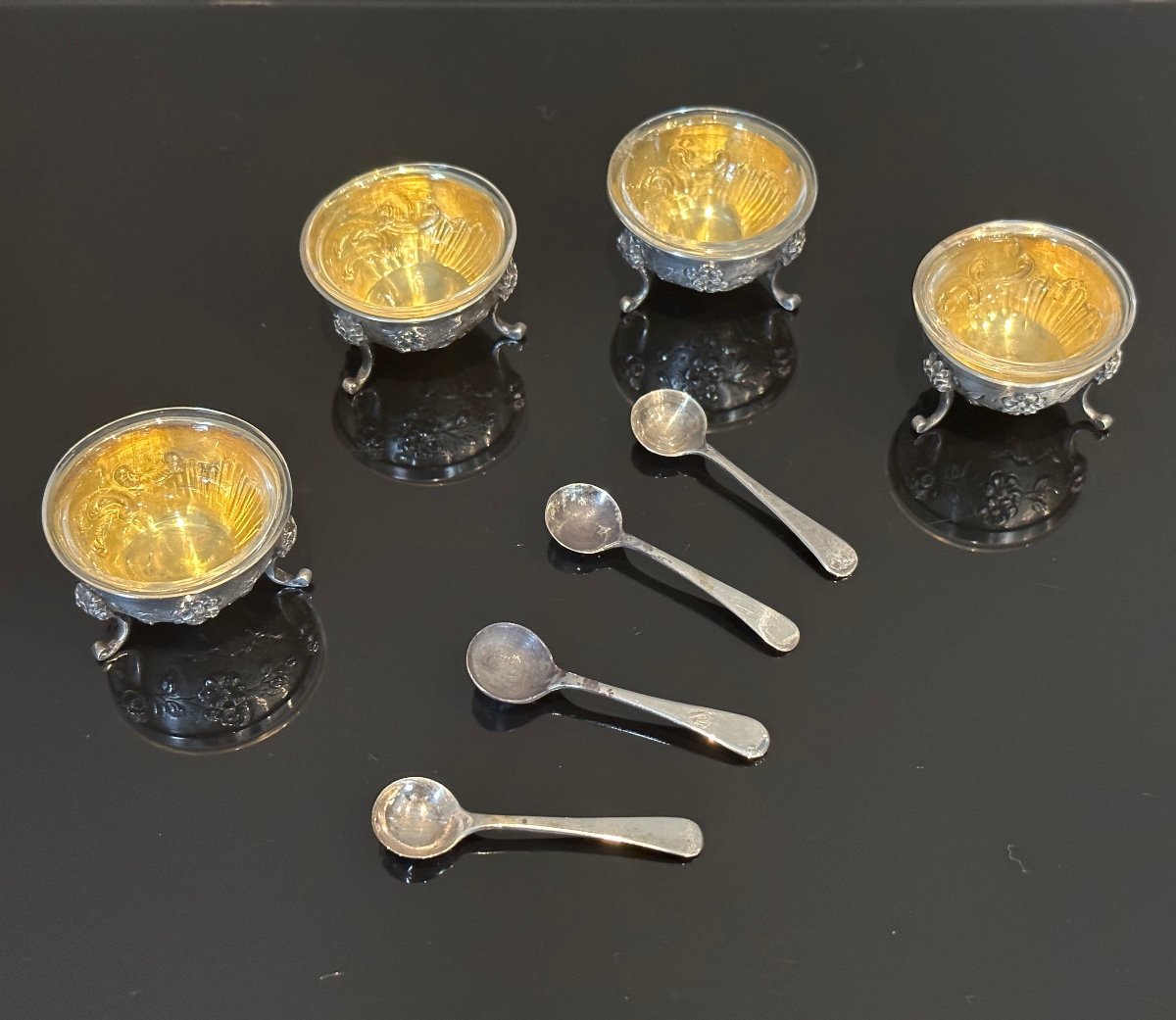 Puiforcart, Suite De 4 Salerons Argent Massif Poincon Minerve XIXeme-photo-2