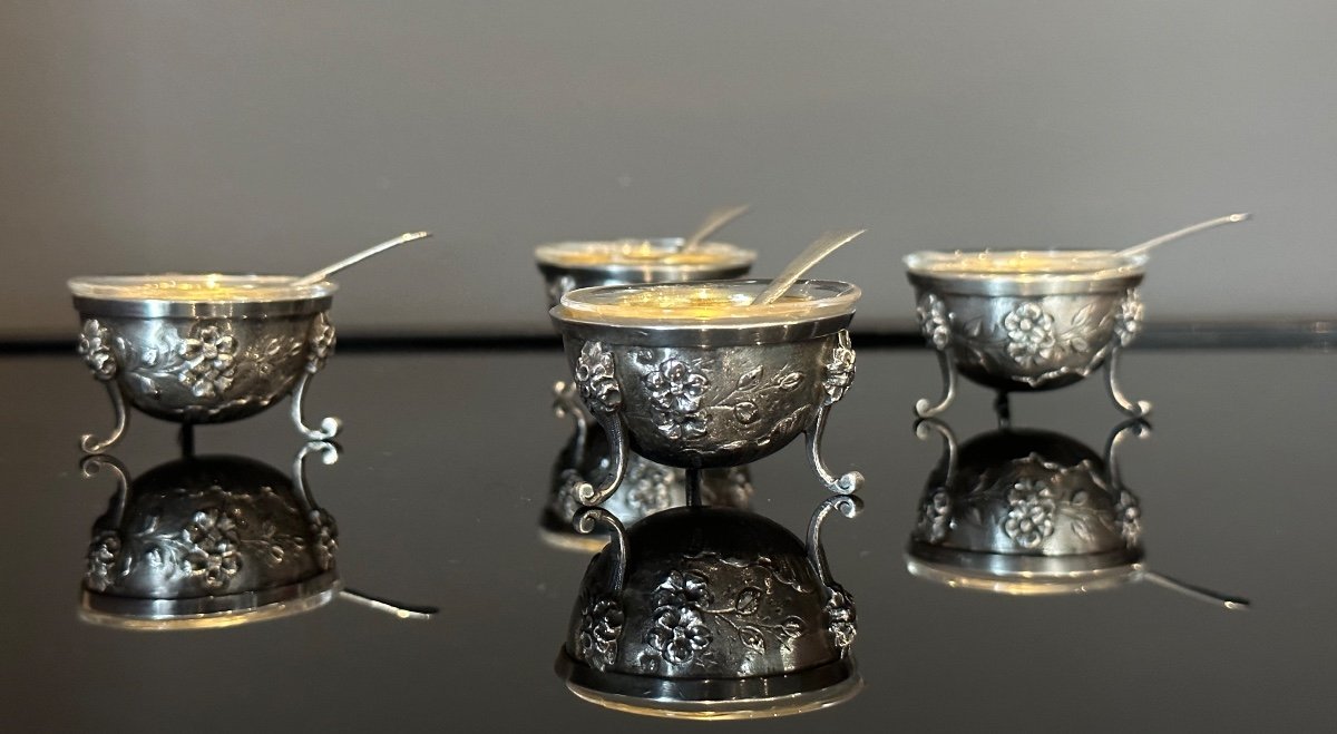 Puiforcart, Suite De 4 Salerons Argent Massif Poincon Minerve XIXeme